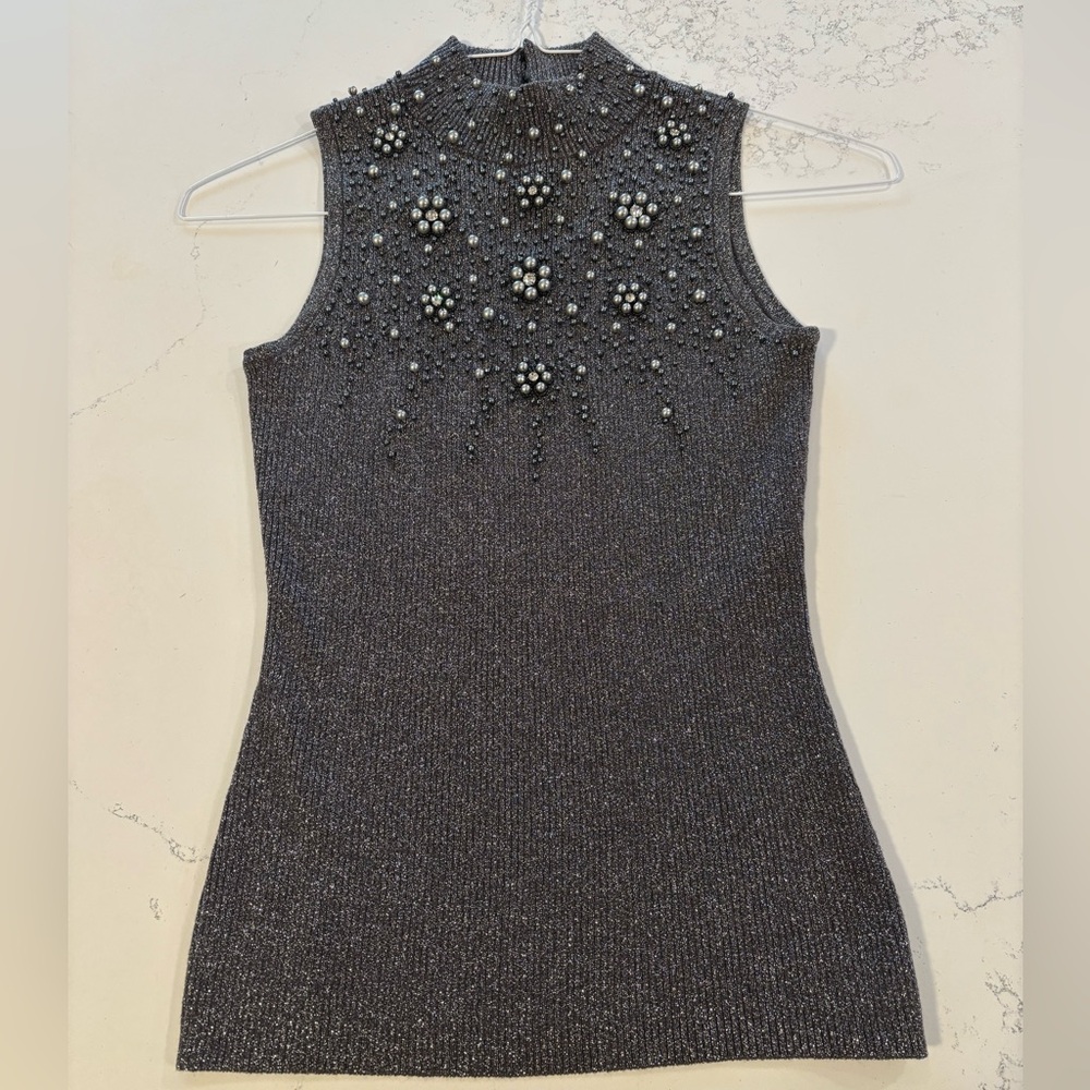 Vintage Cache Beaded Metallic Sweater Tank Top